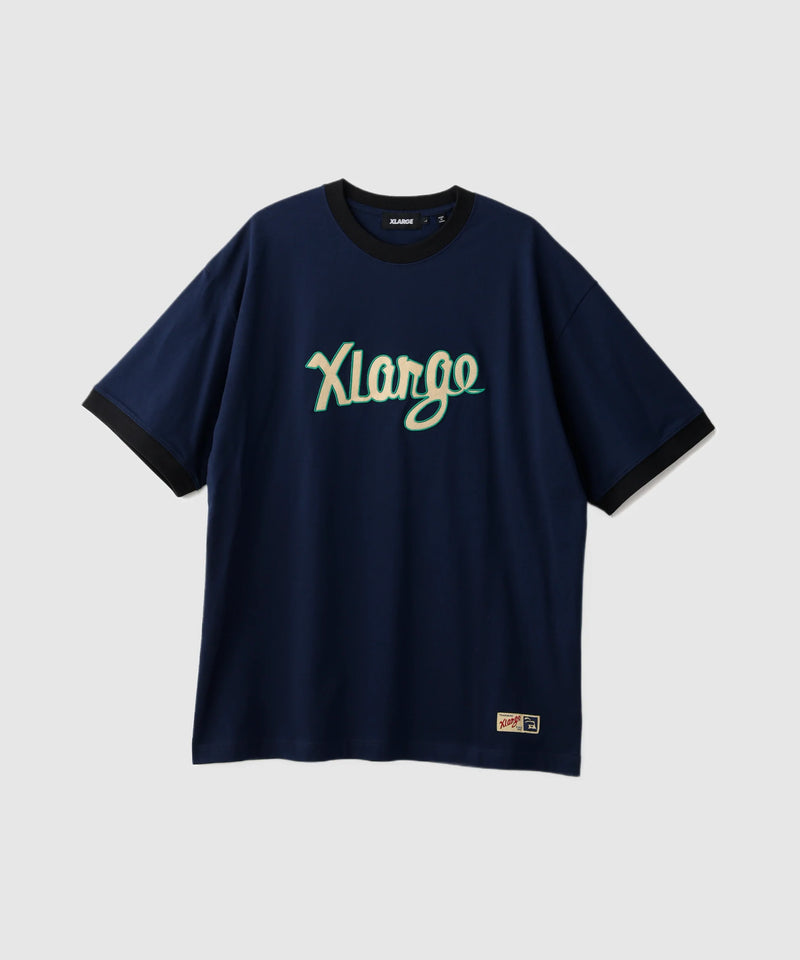 X LARGE T shirt retro ringer navy