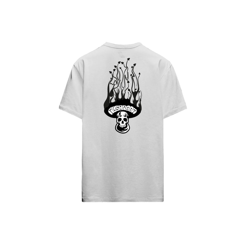 Mushroom T-Shirt Skull Flame Bianco