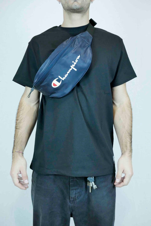 concreteshop champion dark blue script logo waist bag